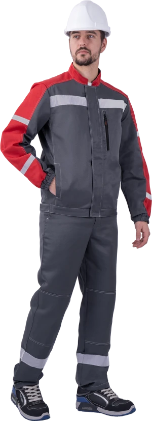 Костюм РОУД летний, серый-красный (Куртка+полукомбинезон) Кос 451