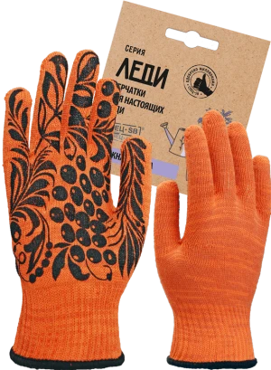Перчатки трикотажные с ПВХ Рябина-10 оранжевый, (Пер 059Я) картонный ярлык 3.1715.059