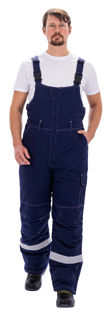 Костюм мужской МЕГАСТАТОЙЛ зимний от нефтепродуктов, кратковременного воздействия пламени, статического электричества, темно-синий/серый/оранж Кос 700