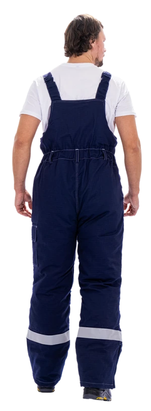 Костюм мужской МЕГАСТАТОЙЛ зимний от нефтепродуктов, кратковременного воздействия пламени, статического электричества, темно-синий/серый/оранж Кос 700