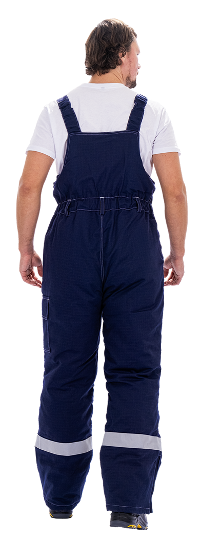 Костюм мужской МЕГАСТАТОЙЛ зимний от нефтепродуктов, кратковременного воздействия пламени, статического электричества, темно-синий/серый/оранж Кос 700