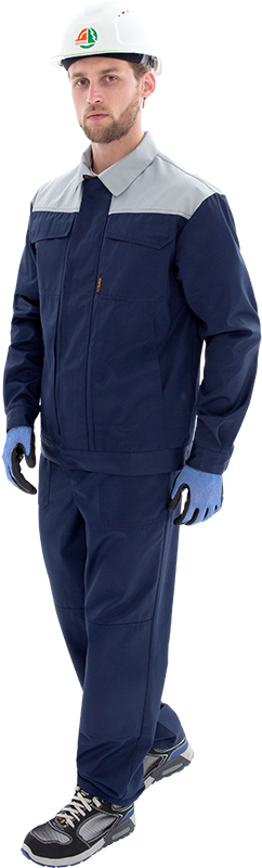 Костюм мужской ТЕХНИК 2 от механических воздействий и ОПЗ (куртка, полукомбинезон), темно-синий/серый Кос 099