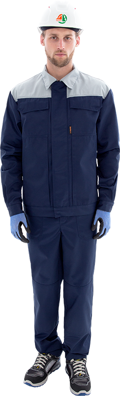 Костюм мужской ТЕХНИК 2 от механических воздействий и ОПЗ (куртка, полукомбинезон), темно-синий/серый Кос 099