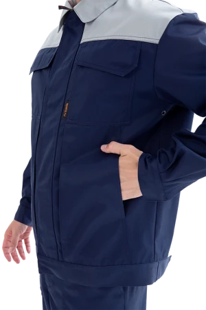 Костюм мужской ТЕХНИК 2 от механических воздействий и ОПЗ (куртка, полукомбинезон), темно-синий/серый Кос 099