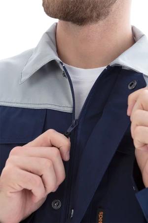 Костюм мужской ТЕХНИК 2 от механических воздействий и ОПЗ (куртка, полукомбинезон), темно-синий/серый Кос 099