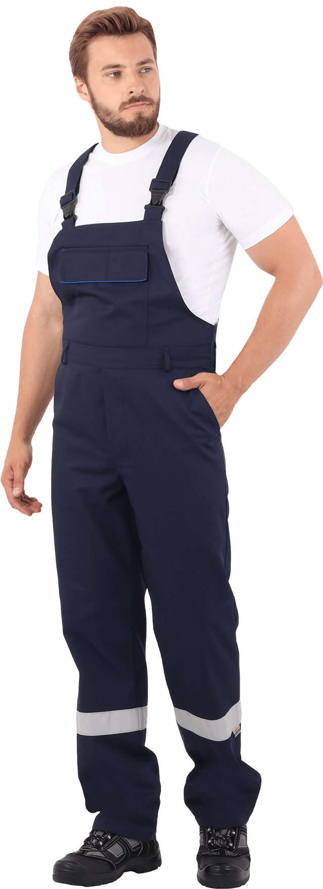 Костюм мужской АНТИСТАТ от механических воздействий и ОПЗ, от статического электричества (куртка, полукомбинезон), темно-синий/василёк Кос 583