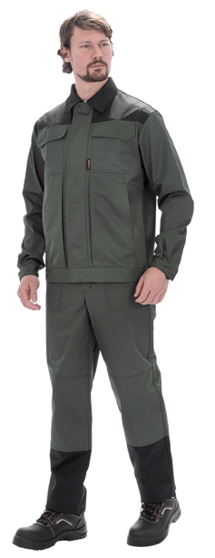 Костюм мужской ТЕХНИК 2 от механических воздействий и ОПЗ (куртка, полукомбинезон), темно-зелёный/черный Кос 053