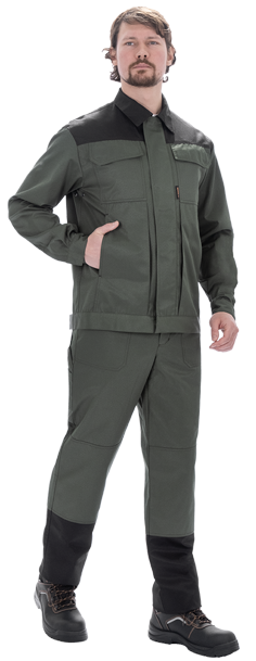 Костюм мужской ТЕХНИК 2 от механических воздействий и ОПЗ (куртка, полукомбинезон), темно-зелёный/черный Кос 053