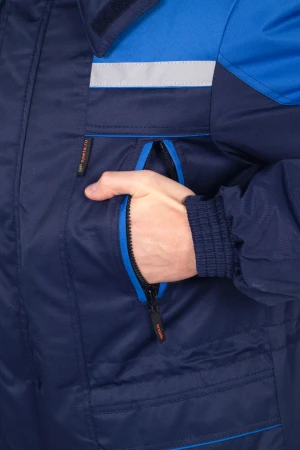 Костюм мужской СПЕЦ от пониженных температур воздуха, механических воздействий и ОПЗ  (куртка, брюки), темно-синий/василёк Кос 611