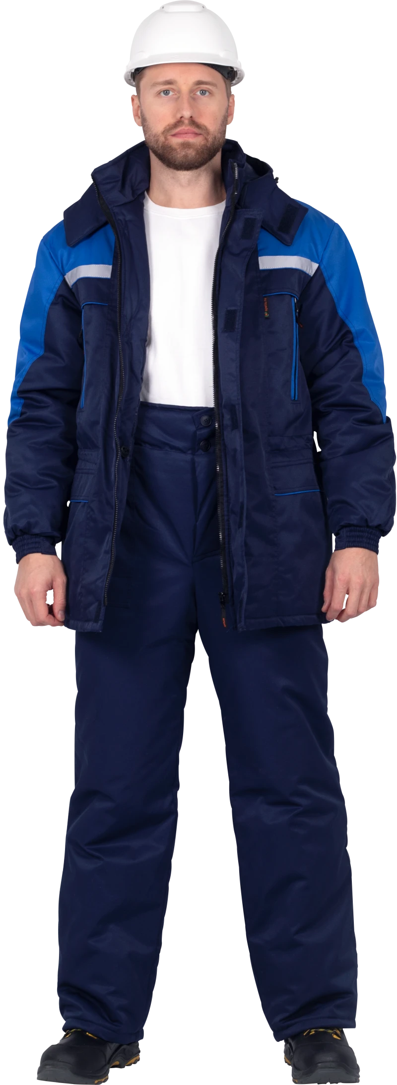 Костюм мужской СПЕЦ от пониженных температур воздуха, механических воздействий и ОПЗ (куртка, брюки), темно-синий/василёк Кос 611