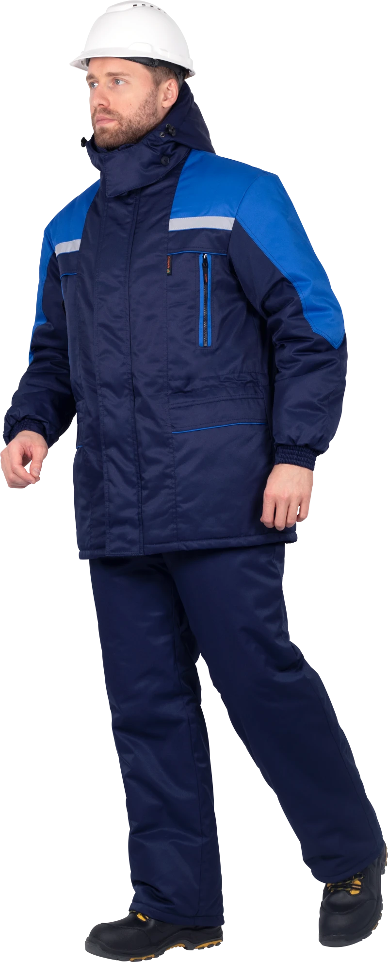 Костюм мужской СПЕЦ от пониженных температур воздуха, механических воздействий и ОПЗ (куртка, брюки), темно-синий/василёк Кос 611