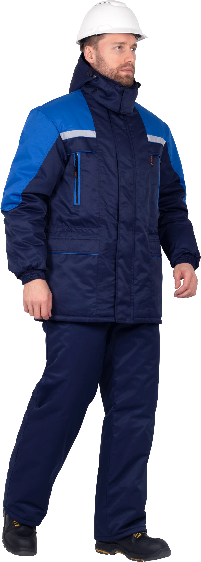 Костюм мужской СПЕЦ от пониженных температур воздуха, механических воздействий и ОПЗ (куртка, брюки), темно-синий/василёк Кос 611