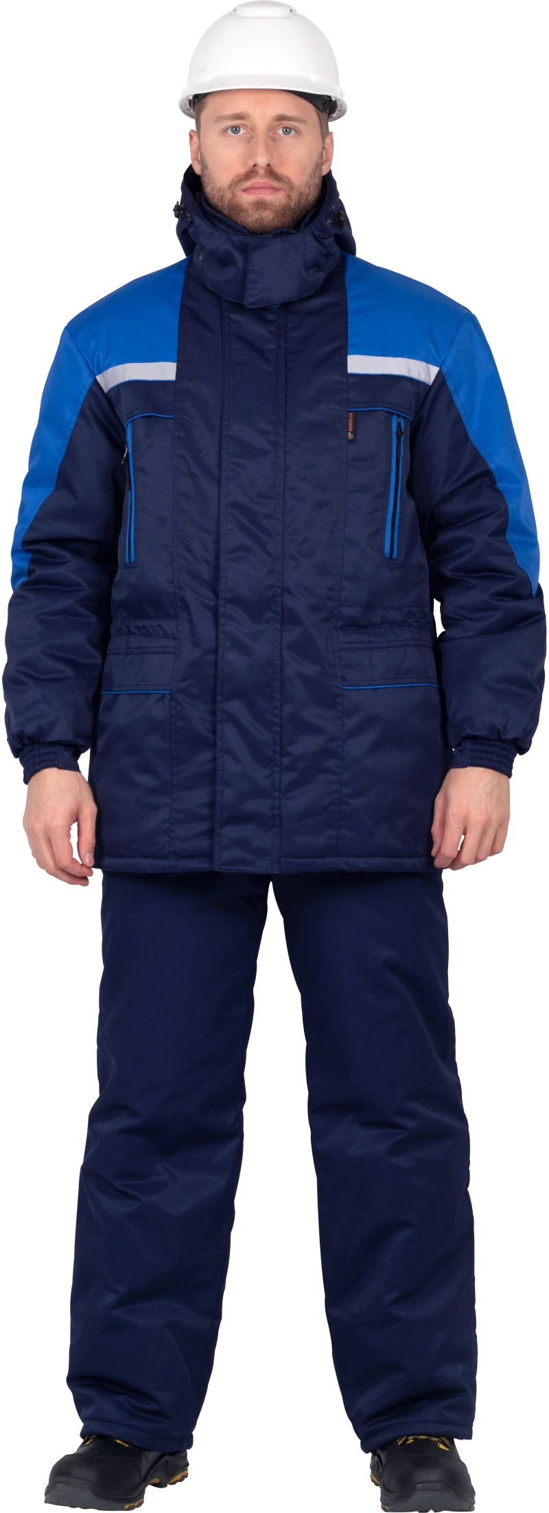Костюм мужской СПЕЦ от пониженных температур воздуха, механических воздействий и ОПЗ (куртка, брюки), темно-синий/василёк Кос 611