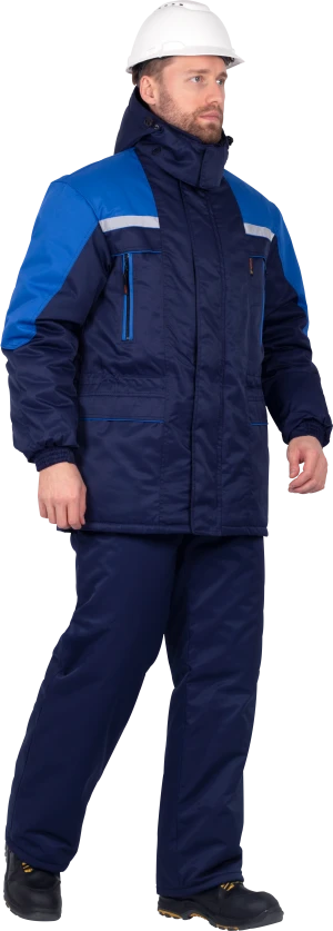 Костюм мужской СПЕЦ от пониженных температур воздуха, механических воздействий и ОПЗ  (куртка, брюки), темно-синий/василёк Кос 611