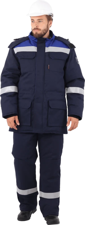 Костюм мужской АНТИСТАТ от пониженных температур воздуха и ветра, от статического электричества (куртка, полукомбинезон), темно-синий/василёк Кос 685