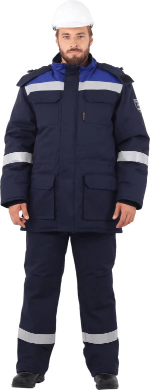 Костюм мужской АНТИСТАТ от пониженных температур воздуха и ветра, от статического электричества (куртка, полукомбинезон), темно-синий/василёк Кос 685