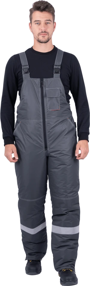 Костюм мужской ЕНИСЕЙ от пониженных температур воздуха и ветра, механических воздействий и ОПЗ (куртка, полукомбинезон), серый/красный Кос 689