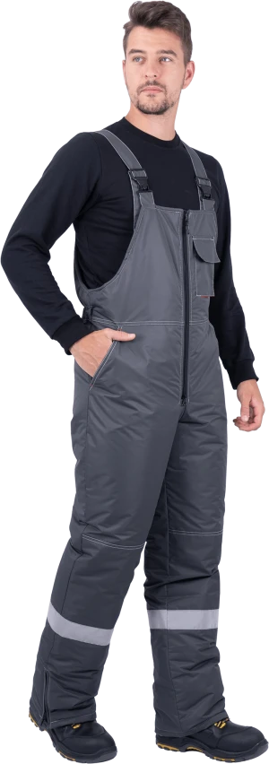 Костюм мужской ЕНИСЕЙ от пониженных температур воздуха и ветра, механических воздействий и ОПЗ (куртка, полукомбинезон), серый/красный Кос 689