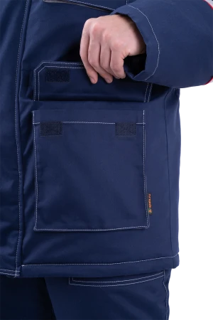 Костюм мужской НАДЫМ от пониженных температур воздуха и ветра, механических воздействий и ОПЗ (куртка, полукомбинезон), темно-синий/серый Кос 694