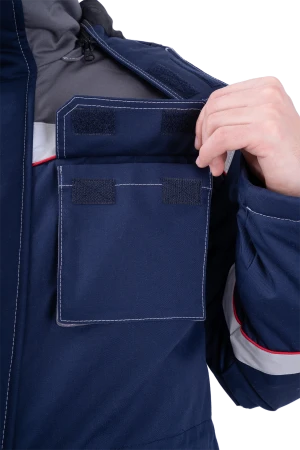 Костюм мужской НАДЫМ от пониженных температур воздуха и ветра, механических воздействий и ОПЗ (куртка, полукомбинезон), темно-синий/серый Кос 694