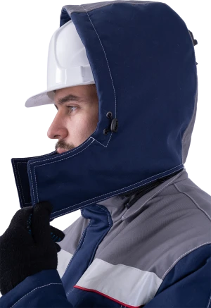 Костюм мужской НАДЫМ от пониженных температур воздуха и ветра, механических воздействий и ОПЗ (куртка, полукомбинезон), темно-синий/серый Кос 694