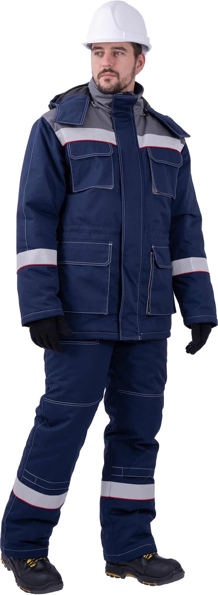 Костюм мужской НАДЫМ от пониженных температур воздуха и ветра, механических воздействий и ОПЗ (куртка, полукомбинезон), темно-синий/серый Кос 694