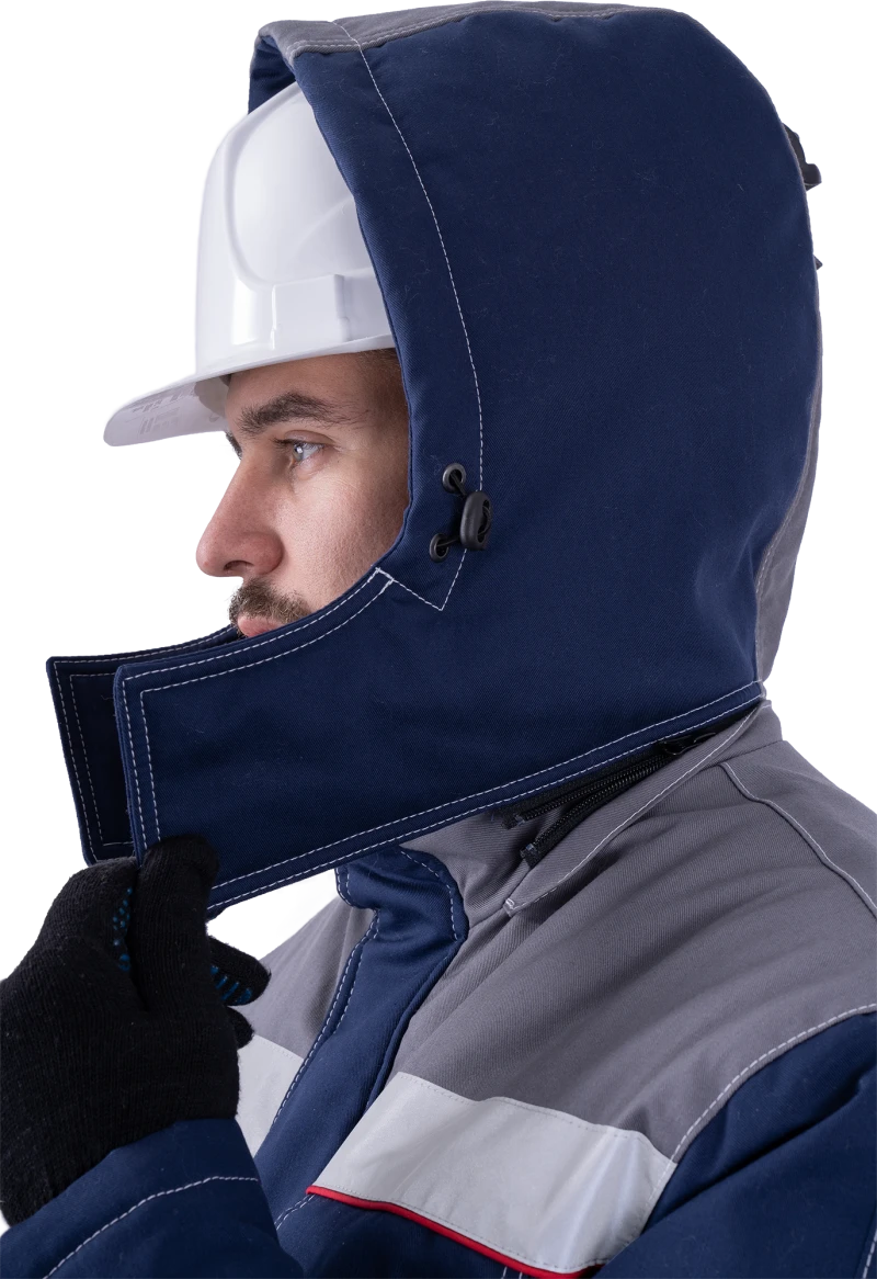 Костюм мужской НАДЫМ от пониженных температур воздуха и ветра, механических воздействий и ОПЗ (куртка, полукомбинезон), темно-синий/серый Кос 694