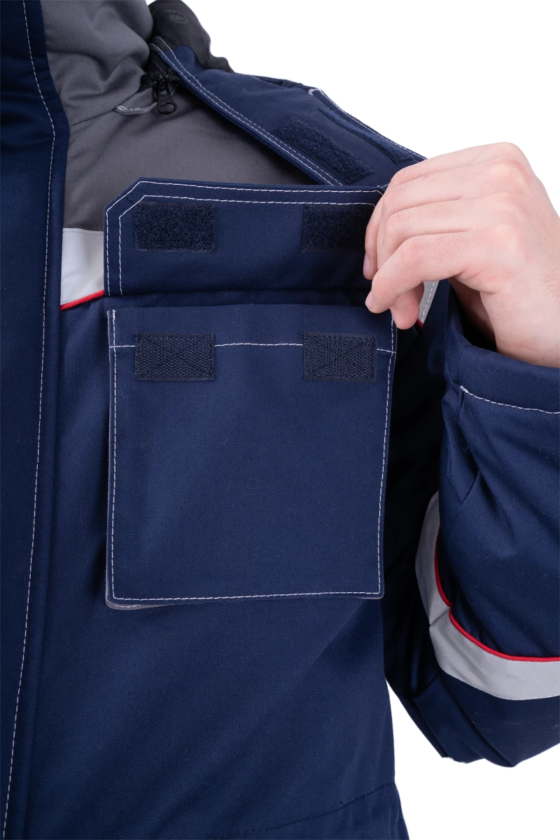 Костюм мужской НАДЫМ от пониженных температур воздуха и ветра, механических воздействий и ОПЗ (куртка, полукомбинезон), темно-синий/серый Кос 694