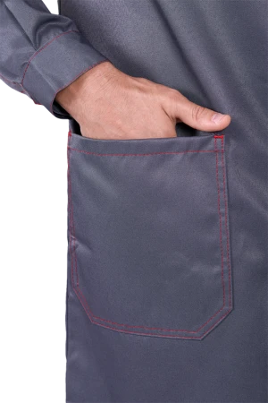 Халат мужской КМ-10 ЛЮКС от механических воздействий и ОПЗ, серый/красный