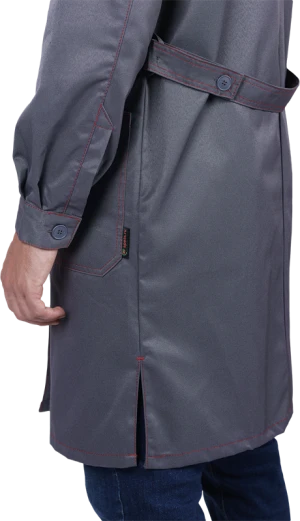 Халат мужской КМ-10 ЛЮКС от механических воздействий и ОПЗ, серый/красный