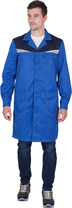 Халат мужской КМ-10 ЛЮКС от механических воздействий и ОПЗ, василёк/темно-синий