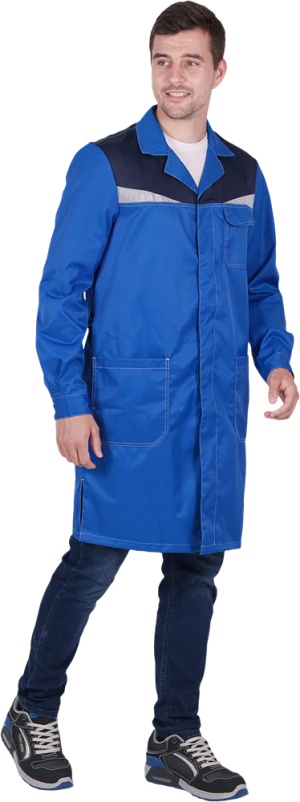 Халат мужской КМ-10 ЛЮКС от механических воздействий и ОПЗ, василёк/темно-синий