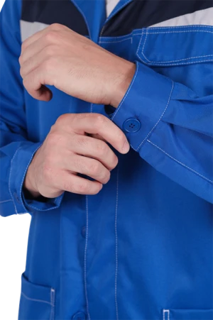 Халат мужской КМ-10 ЛЮКС от механических воздействий и ОПЗ, василёк/темно-синий