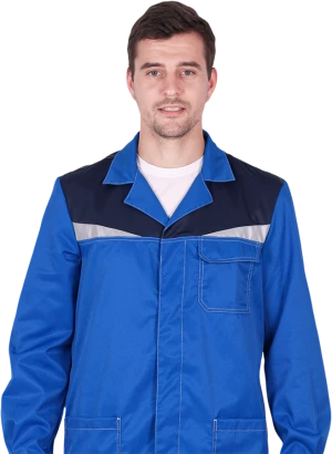 Халат мужской КМ-10 ЛЮКС от механических воздействий и ОПЗ, василёк/темно-синий