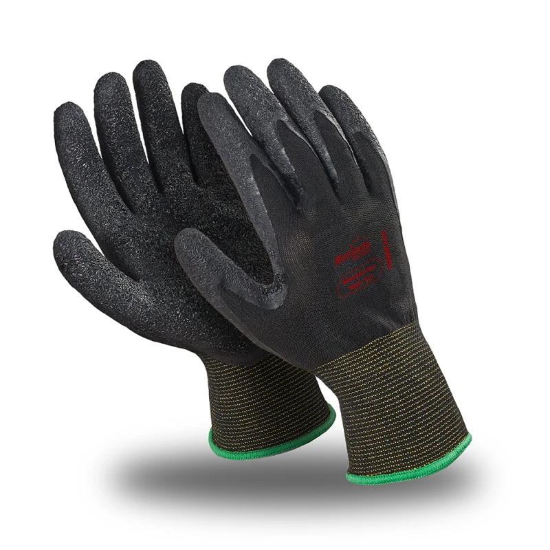 Перчатки МИКРОТЕХ (MG-141), полиамид, латекс частичный, оверлок, цвет черный (РФ) Пер 766