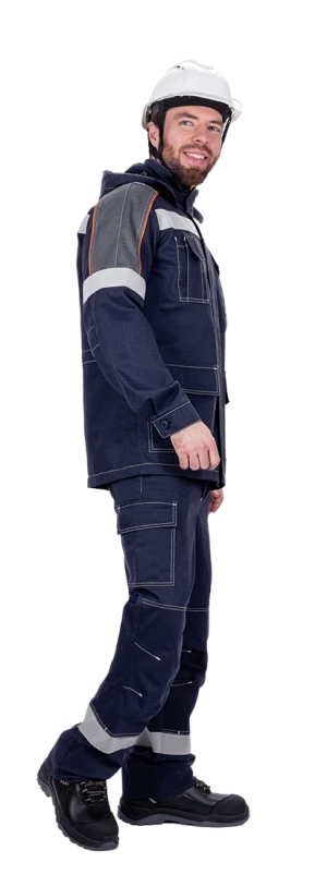 Костюм мужской МЕГАСТАТОЙЛ  для защиты от нефтепродуктов, кратковременного воздействия пламени, статического электричества, цвет темно-синий Кос 415