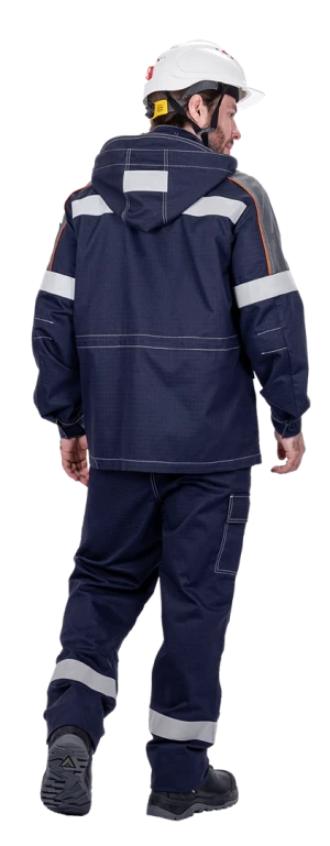 Костюм мужской МЕГАСТАТОЙЛ  для защиты от нефтепродуктов, кратковременного воздействия пламени, статического электричества, цвет темно-синий Кос 415
