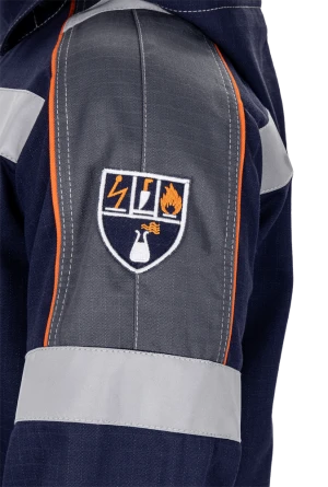 Костюм мужской МЕГАСТАТОЙЛ  для защиты от нефтепродуктов, кратковременного воздействия пламени, статического электричества, цвет темно-синий Кос 415