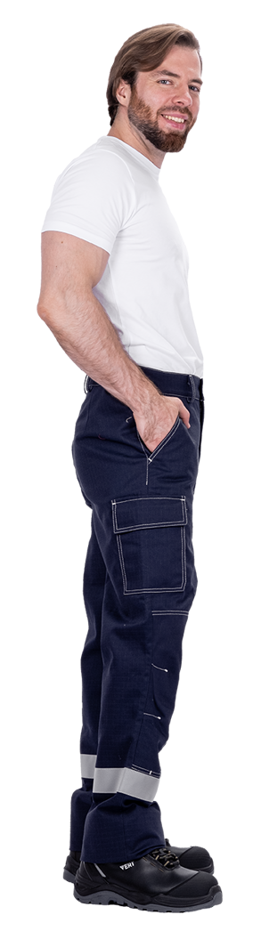 Костюм мужской МЕГАСТАТОЙЛ  для защиты от нефтепродуктов, кратковременного воздействия пламени, статического электричества, цвет темно-синий Кос 415