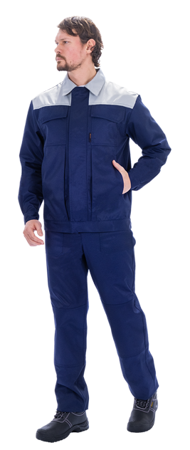Костюм мужской ТЕХНИК 2 от механических воздействий и ОПЗ (куртка, полукомбинезон), темно-синий/серый