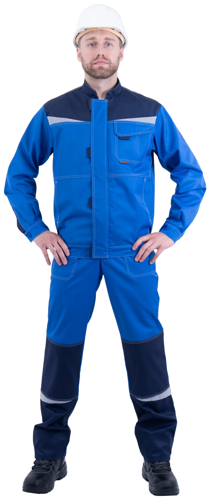 Костюм мужской КМ-10 ЛЮКС от механических воздействий и ОПЗ (куртка, полукомбинезон),  василек/темно-синий Кос 595