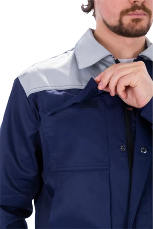 Костюм мужской ТЕХНИК 2 от механических воздействий и ОПЗ (куртка, полукомбинезон), темно-синий/серый