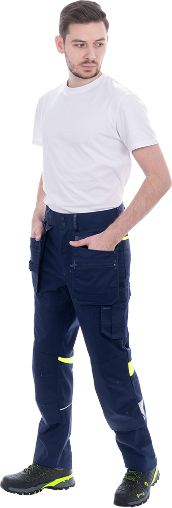 Брюки мужские ACTIVE FLEX / АКТИВ ФЛЕКС для защиты от механических воздействий и ОПЗ, т.синий-флуоресцентный желтый