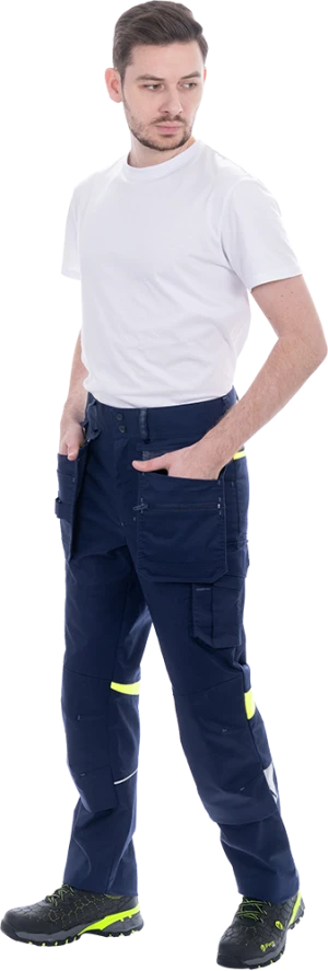 Брюки мужские ACTIVE FLEX / АКТИВ ФЛЕКС для защиты от механических воздействий и ОПЗ, т.синий-флуоресцентный желтый