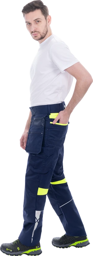 Брюки мужские ACTIVE FLEX / АКТИВ ФЛЕКС для защиты от механических воздействий и ОПЗ, т.синий-флуоресцентный желтый