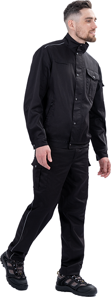 Костюм мужской ФОРПОСТ летний для защиты от механических воздействий и ОПЗ (куртка, брюки), цвет черный Кос 1863
