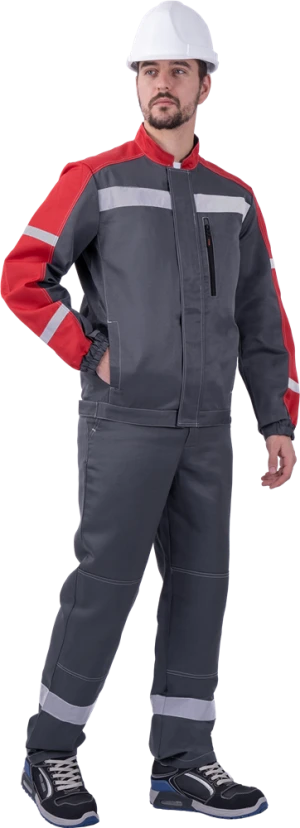 Костюм РОУД летний, серый-красный (Куртка+полукомбинезон)
