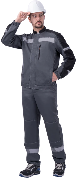 Костюм РОУД летний, серый-чёрный (Куртка+полукомбинезон)