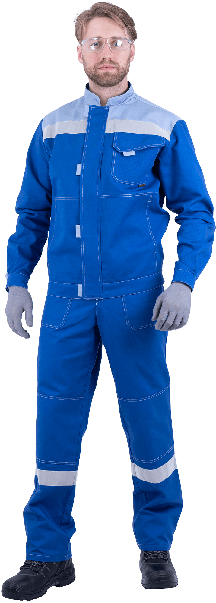 Костюм мужской РАЦИОНАЛИЗАТОР от механических воздействий и ОПЗ (куртка, полукомбинезон), василёк/серый