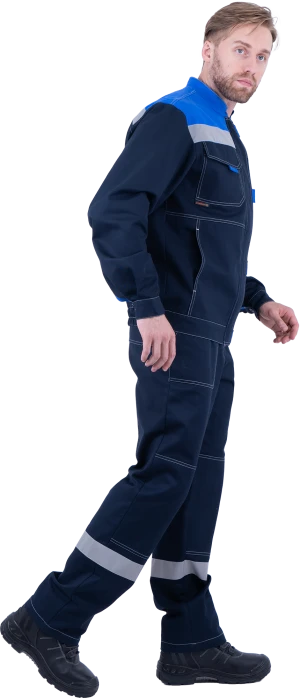Костюм мужской РАЦИОНАЛИЗАТОР от механических воздействий и ОПЗ (куртка, брюки), темно-синий/василёк